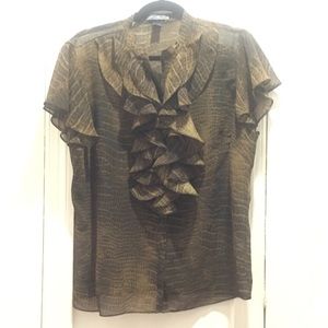 ❤Brown black reptile ruffle blouse American Living